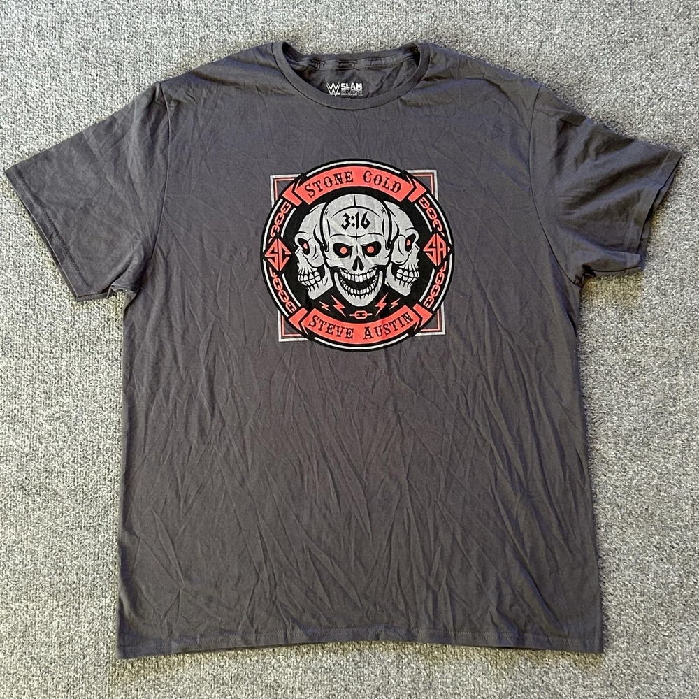 WWE Slam Crate Shirt‎ Mens XL Gray Stone Cold Steve Austin Skull Graphic Tee - Picture 2 of 6